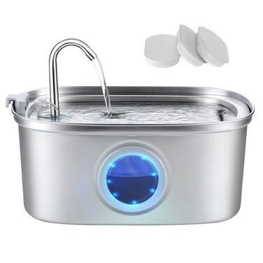 Cat Water Fountain Stainless Steel, 0.8gal/108oz Pet Water Fountain with Water Level Indicator and 3 Filters, Cat Fountain with Quiet Pump Ideal for Cats, Dogs and Multi-pet households
