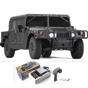 EAZYRC X FMS 1/12 GM HMMWV H1 Military RC Truck with Officially Licensed, 8+KM/h 2WD 4WD Crawler 3 Speed Transmission All Terrain Model Car with 2.4 Ghz 7CH Remote Control,Led Light (No Battery)