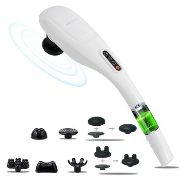 MEGAWISE Cordless Handheld Back Massager w/Rechargeable 3200mAh Battery, 5 Speed and 5 +2 Massage Nodes with Hard, Medium and 2 Soft Silicone Nodes; Massage While Moving Around (Pearl White)