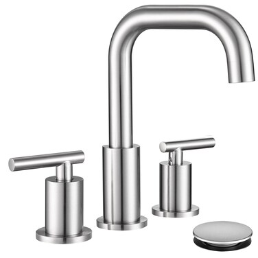 8 inch Brushed Nickel Widespread Bathroom Faucet, 2 Handle 3 Hole Bathroom Faucet with Sink Drain and Water Faucet Supply Hose, ChiLDano Bathroom Faucets CH3166BN