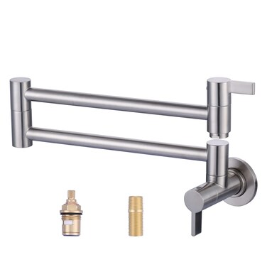 Pot Filler Faucet Brushed Nickel, ARCORA Modern Pot Filler Wall Mount Folding Faucet 2 Handle with Double Joint Swing Arms Brass Stove Faucet