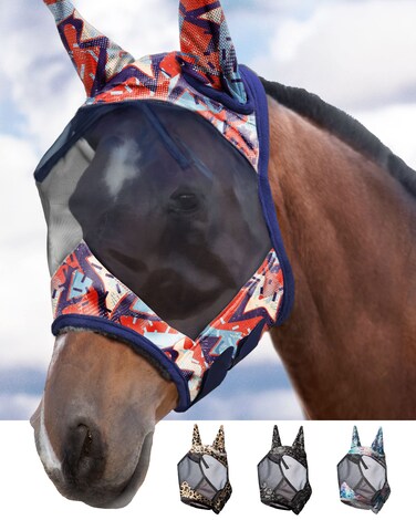 Harrison Howard LumiVista Horse Fly Mask Standard with Ears UV Protection for Horse Abstract Graffiti M Cob