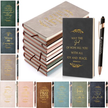 Crtiin 20 Pcs Christian Notebooks Bulk Religious Notepads with Motivational Pens Inspirational Bible Verse Leather Prayer Journal for Church Mothers Day Gifts Pastor Wife Sunday School (Neutral Color)