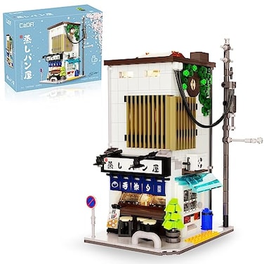 CaDA Bun Shop Building Toys with Light Set, 1108 Pcs Japanese Steamed Bun Store Toy Brick Set, Wall Openable Street Scene Modular Perfect for 14+ Adults Birthday Gift &amp; Display