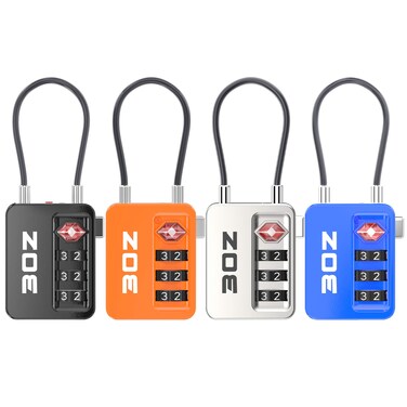 TSA Approved 3 Digit Luggage Cable Locks, Small Combination Padlock Ideal for Travel (4 Colors 4 Pack)