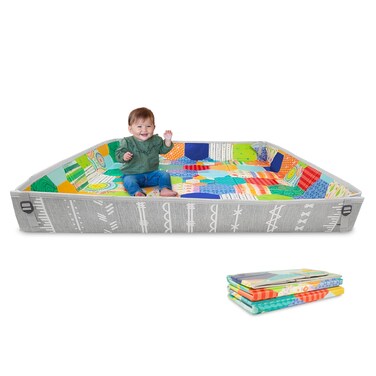 Infantino Foldable Soft Foam Mat, Extra Large Double-Sided Cushioned Portable Play Mat with Fold-Up Sides, Non Slip Crawling &amp; Playing for Infants and Toddlers, Multicolor