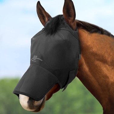 Harrison Howard UV-proof Heat-Insulating Forelock Opening Horse Fly Mask Full Face No Ears Black Horse Large