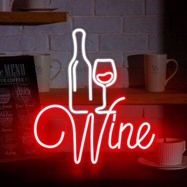 Woanger Red Wine Neon Signs Bar Neon Signs Decor LED Christmas Sign Lights with USB Cable Wine Lovers Gifts Party Decoration Signs for Home Bar Club Decor