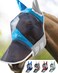 Harrison Howard Pro Luminous Horse Fly Mask Long Nose with Ears UV Protection for Horse Azure Blue/Silver Medium Cob