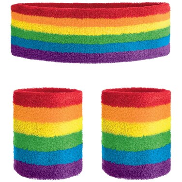 Rainbow Headband and Sweatband (Pack of 3) - Vibrant Adult Size, Premium Fabric for Ultimate Comfort &amp; Style - Perfect for Sports &amp; Casual Wear