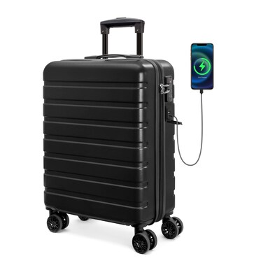 AnyZip Carry On Luggage 21" Hardside PC ABS Lightweight USB Suitcase with Wheels TSA Lock for kids Black