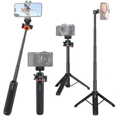 UURIG 21.6" Extension Pole Tripod, Mini Selfie Stick Tripod Stand Handle Grip for DJI Osmo Pocket 3 Webcam Canon G7X Mark III Sony ZV-1 RX100 VII A6400 A6600 Cameras Vlogging