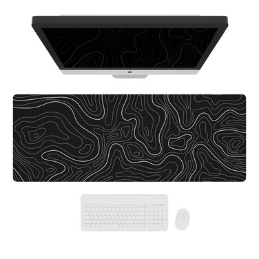 Ovenbird Large Gaming Mouse Pad with Stitched Edges, Minimalist Topographic Map Mouse Pad, Extended XL Mousepad with Anti-Slip Base, Cool Mouse Pad for Keyboard and Mouse, 35.4 x 15.7 in, Black