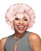 BONNET QUEEN Silk Bonnet for Sleeping Double Layer Satin Bonnet Reversible Bonnet with Tie Band Hair Bonnet Sleep Cap for Women Curly Hair,Jade+Pink