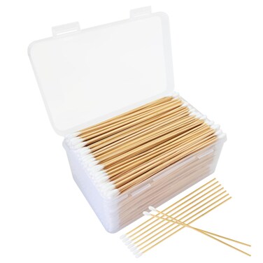 600 Count Bamboo Cotton Swabs, 6-Inch Length for Precise Application, Lint-Free Tips, Reusable Storage Case, Versatile for Makeup, Power Beauty, Electronics, Gun Cleaning, Travel Storage (Round Tips)