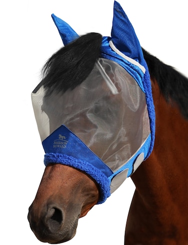 Harrison Howard CareMaster Horse Fly Mask UV Protective Fine Mesh with Extra Wool Soft Touch on Skin Champion Blue M
