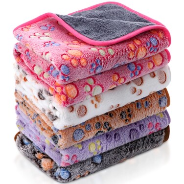 Moukeren 5 Pcs Waterproof Guinea Pig Blankets Winter Small Animal Fleece Blanket Pet Soft Warm Sleep Mat Pad Cover Guinea Pig Cage Liners for Ferret Hamster Rabbit Chinchilla (Paw Print,12 x 12'')