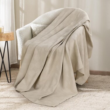 Utopia Bedding Khaki 100% Cotton Blanket [Throw Size - 60x50 Inch] 350GSM Lightweight, Soft and Breathable Thermal Blanket for All Seasons