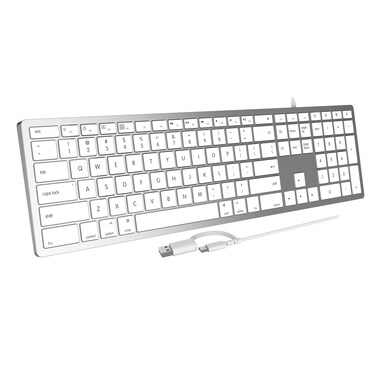 Wired Keyboard for Mac, Compatible Apple Keyboard, Full Size Computer Keyboards with 20 Multimedia Shortcut Keys, USB A/USB C Wired Keyboard for Apple Mac Pro/Mini,MacBook Pro/Air,iMac