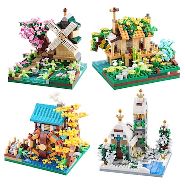 Four Seasons Flower House Plant Series 4 Miniature Building Blocks Set, Creative Tree House Flower and Plant Model DIY Gifts for Girls, Kids and Adults