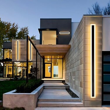 2Pack-59inch Long Outdoor Modern LED Wall Light,55W Waterproof IP65 Warm White 110V led Wall Mount Lighting Fixture Rectangular Black Wall Lights Elegant Frosted White Acrylic Anti Rust