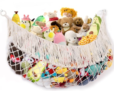 Stuffed Animal Hammock - Extra Large 56'' Long/Cream, Stuffed Animal Storage, Stuffed Animal Holder Net, Toy Hammock Large, Toy Storage Organizer
