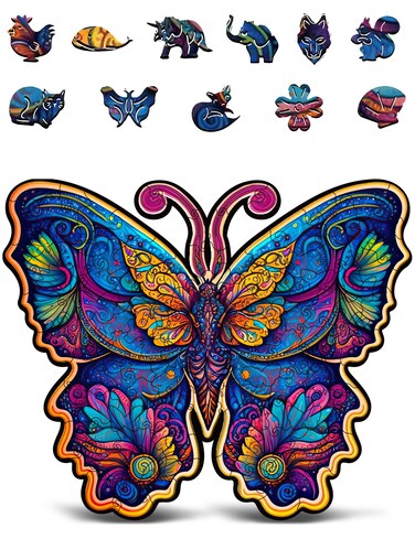 Animal Wooden Puzzles for Adults &ndash; A3 Galaxy Butterfly with 121 Pieces Wood Puzzles &ndash; Jigsaw Puzzles with Unique Animal Shapes &ndash; 10.8" x 9