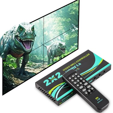 Video Wall Controllers 2X2 Video Wall Processor 2X1 3X1 4X1 1X2 1X3 1X4, 1080p, HDMI 1.4 Multi-Screen Splicing Display Controller with Remote Control for 4 TV Splicing (4-Channel)