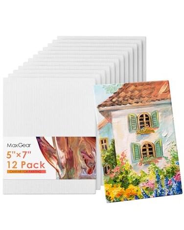 MaxGear Canvases for Painting 5"x7", 12 Pack Painting Canvas Panels, 100% Cotton Blank Flat Art Canvases for Acrylic Oil Watercolor Paint Tempera