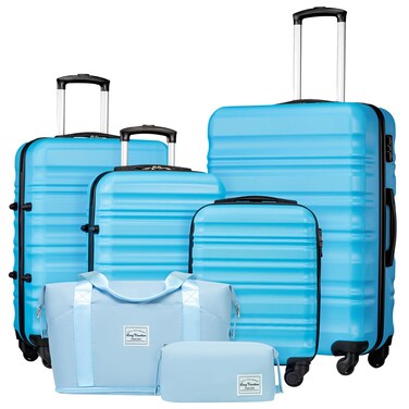 LONG VACATION Luggage Set 4 Piece Luggage with ABS hardshell TSA Lock Spinner Wheels Carry on Suitcase (SKY BLUE, 6 piece set)