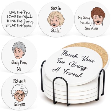 Golden Girls Coasters for Drinks, Golden Girls Merchandise, Golden Girls Ceramic Coasters Set of 6 with Holder, Golden Girls Gift for Fans, Golden Girls TV Show Gifts