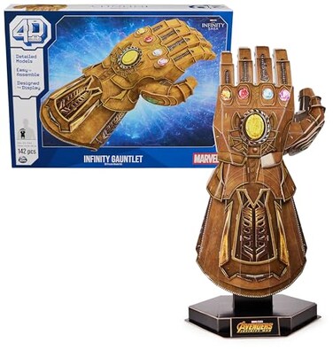 4D Build, Marvel Infinity Gauntlet 3D Puzzle Model Kit with Stand 142 Pcs   Thanos Desk Decor   Building Toys   3D Puzzles for Adults &amp; Teens 12+