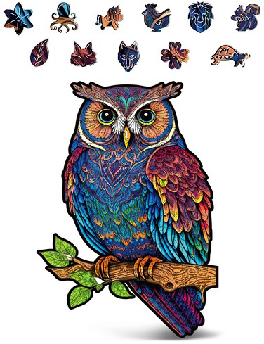 Animal Wooden Puzzles for Adults &ndash; A3 Wisdom Owl with 159 Pieces &ndash; Jigsaw Puzzles with Unique Animal Shapes &ndash; 10.6" x 15.2