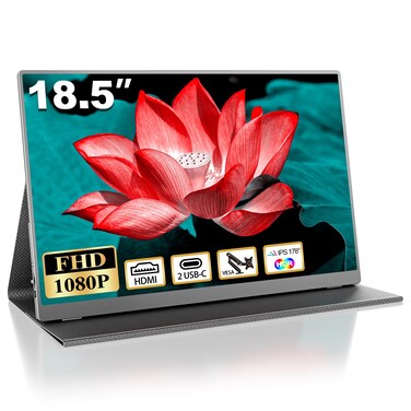 18.5 Inch Portable Monitor for Laptop, FHD 1080P 100% sRGB Travel Monitors for Laptop, Portable Computer IPS Display w/VESA, External Monitor USB-C HDR HDMI Portable Screen w/Smart Cover &amp; Speakers