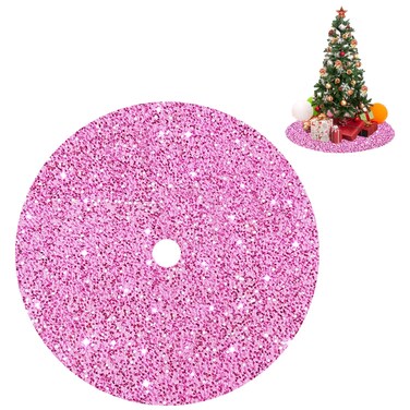 Christmas Tree Skirt Pink Sequin Tree Skirt 36" Diameter Velvet Tree Skirt Round Xmas Tree Skirts Thick Polyester Tree Mats Chrismtas Tree Cover Christmas Tree Ornaments for Christmas Decorations