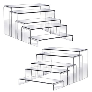 Fixwal 10pcs 2 Set Acrylic Risers for Display Clear Perfume Organizer Stands Acrylic Display Risers for Show Figures, Cupcake, Jewelry, Toys, Perfume and More (Large Size)