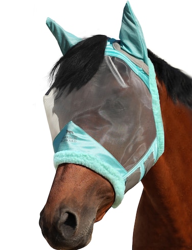 Harrison Howard CareMaster Horse Fly Mask UV Protective Fine Mesh with Extra Wool Soft Touch on Skin Summer Mint M
