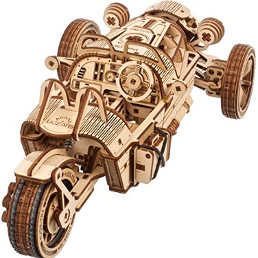 UGEARS Wooden 3D Puzzles for Adults - Three-Wheeler UGR-S Motorcycle Model Kit with Spring Motor, Functional Steering and Chain Drive &ndash; DIY Model for Motorcycle Enthusiasts 457 Pcs