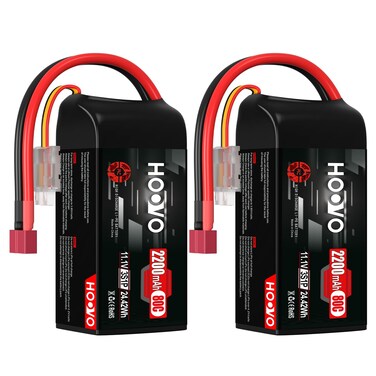 HOOVO 3S Lipo Battery, 80C 2200mAh 11.1V Shorty Lipo Battery Pack, Softcase with Deans Connector for Drone RC Quadcopter Helicopter Airplane FPV RC Car, 2 Pack