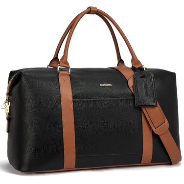 BOSTANTEN Weekender Bags for Women Leather Duffle Bag for Travel Overnight Duffel Carry on Large Tote with Trolley Sleeve and Luggage Tag