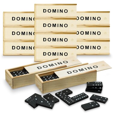 Mini Wooden Dominoes Set - 12 Pack - Classic Double Six Domino Game in a Wooden Case - Educational Board Games &amp; Activity for Teens, Adults