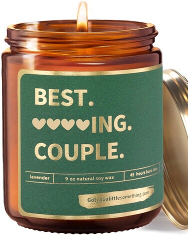 Anniversary Candle for Couples - Lavender Scented Candle for Couples, Funny Gifts for Friends Couple, Anniversary Ideas for Couples, Wife, Husband, Girlfriend - Unique Present for a Cool Couple