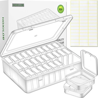 Bead Organizer Box, 30pcs Small Clear Plastic Storage Containers, Craft Storage Box Features Hinged Lid and Labels, Mini Boxes for Bracelets, Jewelry, Diamonds, Clay Beads, Screws, Seeds, Small Parts