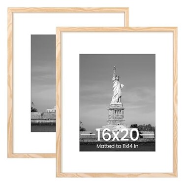 ENJOYBASICS 16x20 Picture Frame, Display Poster 11x14 with Mat or 16 x 20 Without, Wall Gallery Photo Frames, Natural, 2 Pack