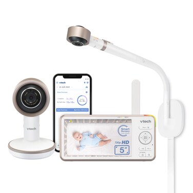 VTech V-Care VC2105 1080p FHD Over-The Crib Mount Smart Baby Monitor 5&rdquo; 720p LCD Screen,Table Stand,Remote Access,Versatile Placement,Intelligence Detection, Sleep Analysis,18hrs Recording,with WiFi