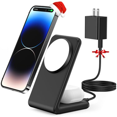 Meifigno 2-in-1 for Magsafe-Compatible Charger Stand with PD 20W USB-C Charger Block &amp; Cable, Fast Charging Wireless Charger Designed for iPhone 16 Pro Max/ 15/14/13/12, AirPods 4/3/Pro 2/Pro, Black