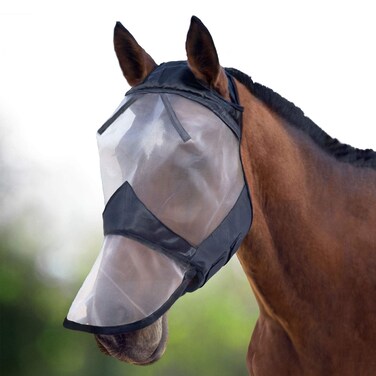 Harrison Howard CareMaster Horse Fly Mask Full Face No Ears Black/Silver Retro Small Pony