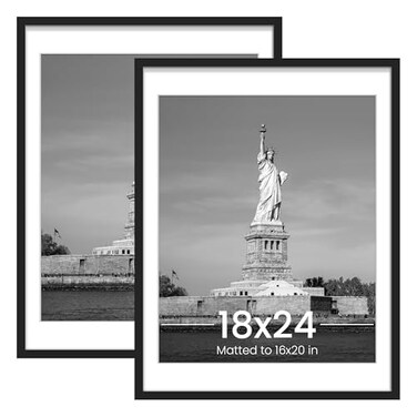 ENJOYBASICS 18x24 Picture Frame, Display Poster 16x20 with Mat or 18 x 24 Without, Wall Gallery Photo Frames, Black, 2 Pack