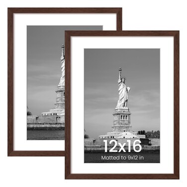 ENJOYBASICS 12x16 Picture Frame, Display Poster 9x12 with Mat or 12 x 16 Without, Wall Gallery Photo Frames, Brown, 2 Pack