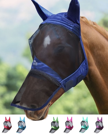 Harrison Howard CareMaster Pro Luminous Horse Fly Mask Large Eye Space Long Nose with Ears UV Protection for Horse Navy XL Extra Full